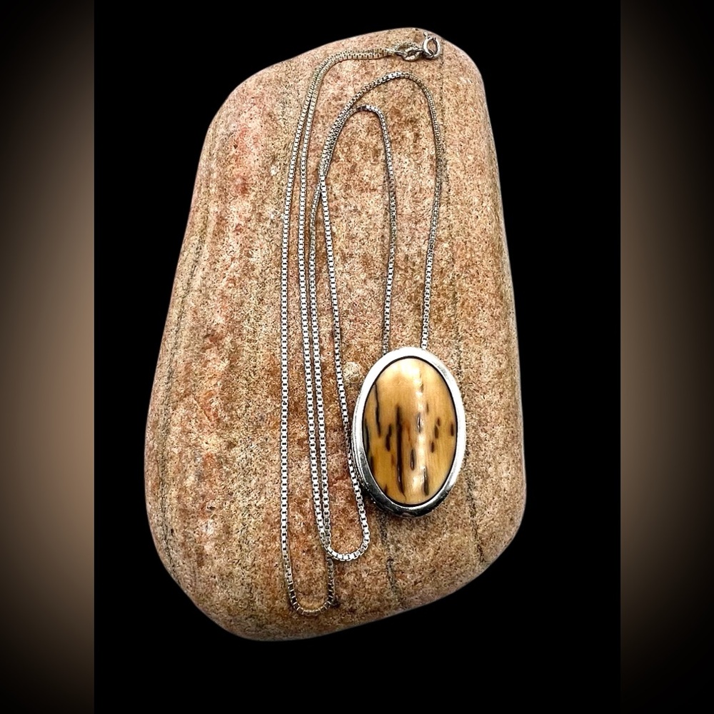 Vintage Handmade Navajo Mens Sterling Silver Elk Antler Pendant Necklace - Picture 6 of 8